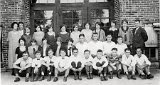 1926 class photo. Front, left to right: 1. Ray Pierce, 2. Edward ‘Bud’ Soper, 3. Glen Ripley, 4. Fred Disch, 5. Maurice Babler, 6. Paul Blumer, 7. Hilton West, 8. Lester Blumer, 9. Gordon Steinmann, 10. Andrew Marty. Middle row: 1. Louise Gempeler, 2. Mildred Zweifel, 3. Helen Dooley, 4. Gladys Steinmann, 5. Lore Dick, 6. Alfred Baehler, 7. Rinehart Zimmerman, 8. Marion Babler, 9. Henry Hefty. Back row: 1. Alma Stauffer, 2. Anna Hammerli, 3. Martha Gempeler, 4. Helen Klassy, 5. Lona Disch, 6. Sylvia Karlen, 7. Lena Miller, 8. Loretta Soper, 9. Stella Feldt, 10. Helen Robert, 11. Bernice Babler, 12. Earl Foster.